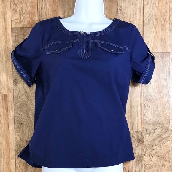 Talbots Tops - Women's Talbots Blue Blouse Size 6 Tabbed Sleeves